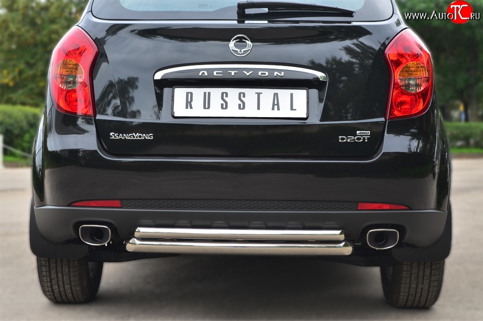 15 249 р. Защита заднего бампера (Ø63 и 42 мм, нержавейка) SLITKOFF  SSANGYONG Actyon (2010-2013) дорестайлинг  с доставкой в г. Пермь