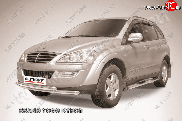 14 749 р. Защита переднего бампера Slitkoff (Ø57+57 мм).  SSANGYONG Kyron (2007-2016) рестайлинг (полированная нержавейка)  с доставкой в г. Пермь