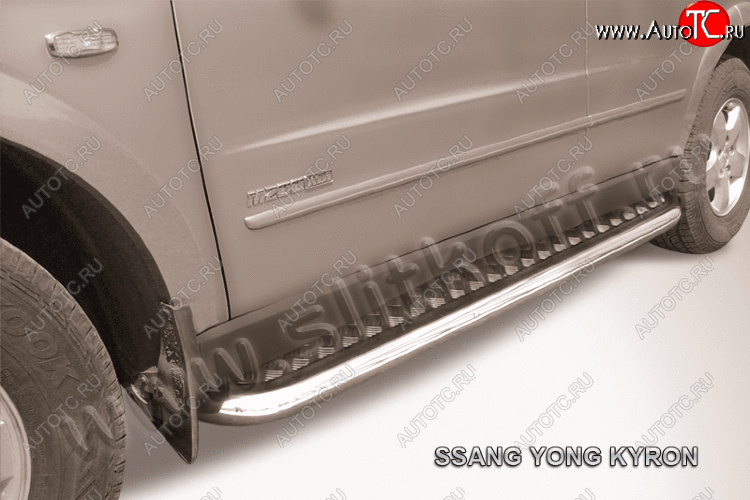 15 349 р. Защита порогов Slitkoff (Ø57 мм с листом)  SSANGYONG Kyron (2007-2016) рестайлинг (полированная нержавейка)  с доставкой в г. Пермь
