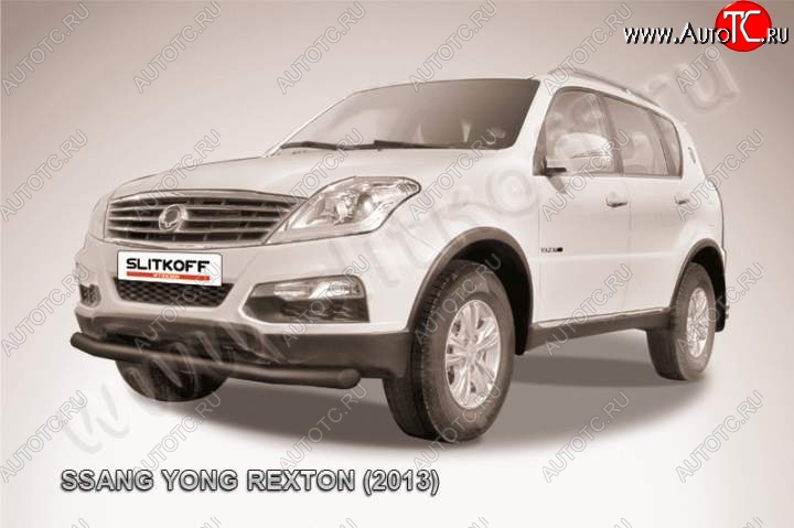 8 999 р. Защита переднего бампер Slitkoff SSANGYONG Rexton Y290 (2012-2017) (Цвет: серебристый)  с доставкой в г. Пермь