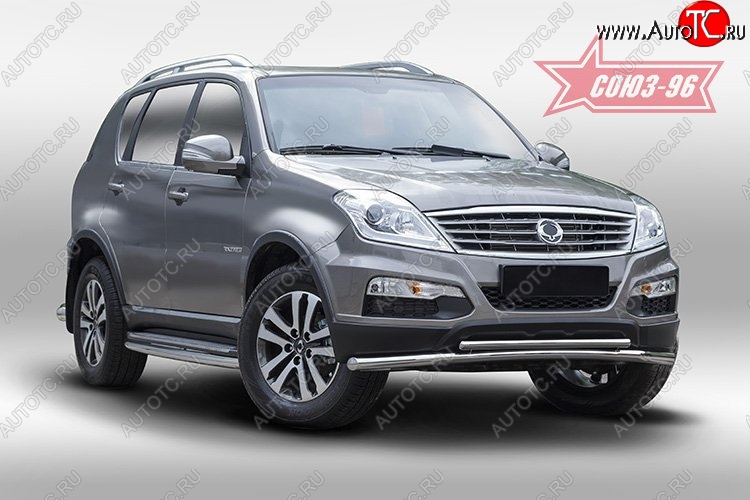 16 784 р. Защита переднего бампера двойная Souz-96 (d60/42). SSANGYONG Rexton Y290 (2012-2017)  с доставкой в г. Пермь