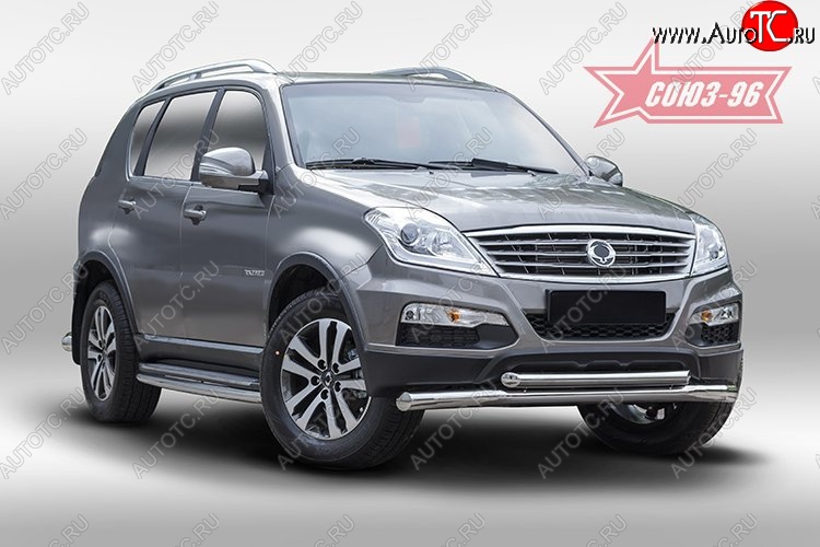 18 764 р. Защита переднего бампера двойная Souz-96 (d76/60) SSANGYONG Rexton Y290 (2012-2017)  с доставкой в г. Пермь
