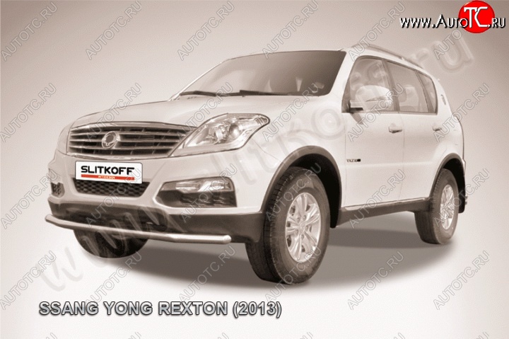11 299 р. Одинарная защита переднего бампера диаметром 57 мм Slitkoff SSANGYONG Rexton Y290 (2012-2017) (Цвет: нержавеющая полированная сталь)  с доставкой в г. Пермь