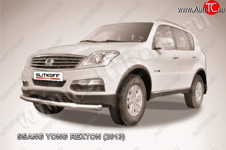 12 849 р. Одинарная защита переднего бампера диаметром 76 мм Slitkoff SSANGYONG Rexton Y290 (2012-2017) (Цвет: нержавеющая полированная сталь)  с доставкой в г. Пермь