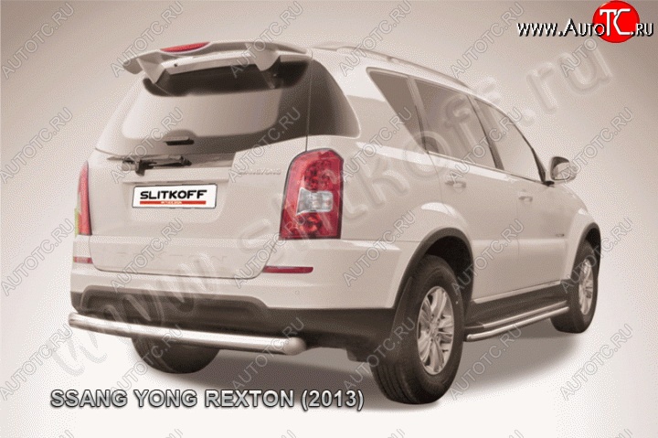 10 799 р. Защита заднего бампера из трубы диаметром 76 мм Slitkoff  SSANGYONG Rexton  Y290 (2012-2017) (Цвет: нержавеющая полированная сталь)  с доставкой в г. Пермь