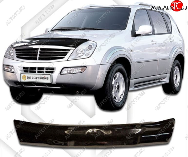 1 999 р. Дефлектор капота CA-Plastic SSANGYONG Rexton Y200 (2001-2006) (Classic черный, Без надписи)  с доставкой в г. Пермь