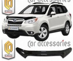 2 379 р. Дефлектор капота CA-Plastic Subaru Forester SJ дорестайлинг (2012-2016) (Classic черный, Без надписи)  с доставкой в г. Пермь. Увеличить фотографию 2