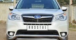 Защита переднего бампера (2 трубыØ63 мм, волна, нержавейка) SLITKOFF Subaru Forester  SJ (2012-2016) дорестайлинг