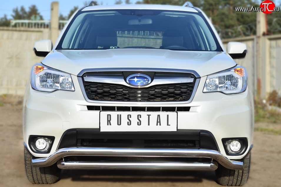 22 999 р. Защита переднего бампера (2 трубыØ63 мм, волна, нержавейка) SLITKOFF Subaru Forester SJ дорестайлинг (2012-2016)  с доставкой в г. Пермь