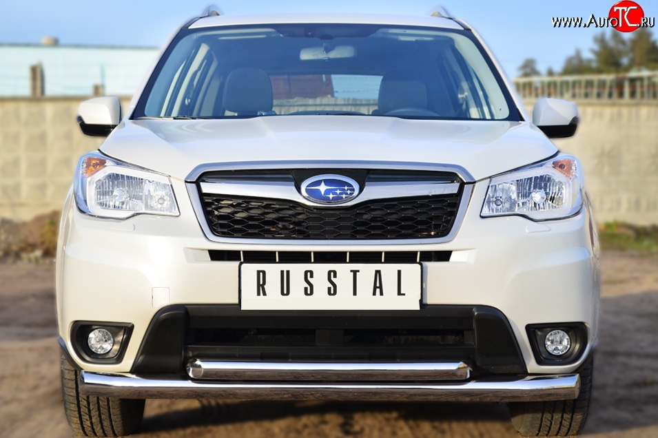 21 449 р. Защита переднего бампера (2 трубыØ76 и 63 мм, нержавейка) SLITKOFF  Subaru Forester  SJ (2012-2016) дорестайлинг  с доставкой в г. Пермь