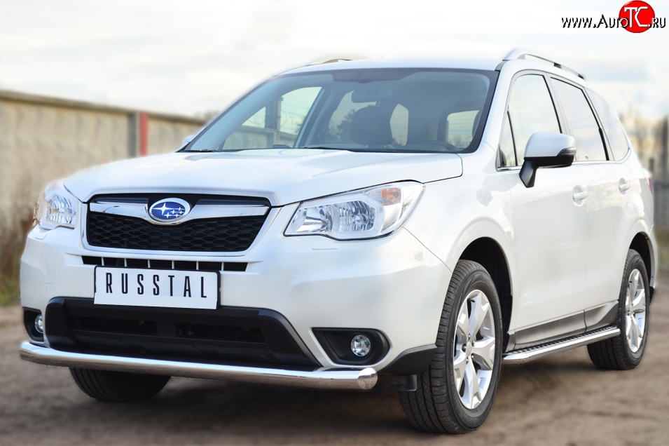 16 999 р. Одинарная защита переднего бампера диаметром 76 мм SLITKOFF  Subaru Forester  SJ (2012-2016) дорестайлинг  с доставкой в г. Пермь