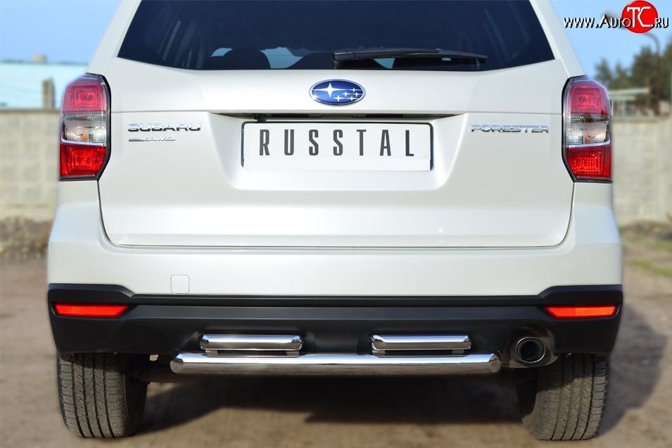 16 999 р. Защита заднего бампера (2 трубы Ø63 и 42 мм, нержавейка) SLITKOFF Subaru Forester SJ дорестайлинг (2012-2016)  с доставкой в г. Пермь