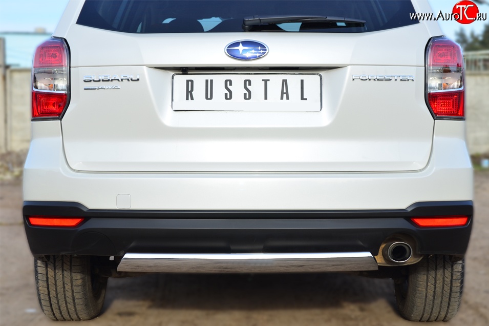 11 599 р. Защита заднего бампера (Ø75x42 мм, нержавейка) Russtal Subaru Forester SJ дорестайлинг (2012-2016)  с доставкой в г. Пермь