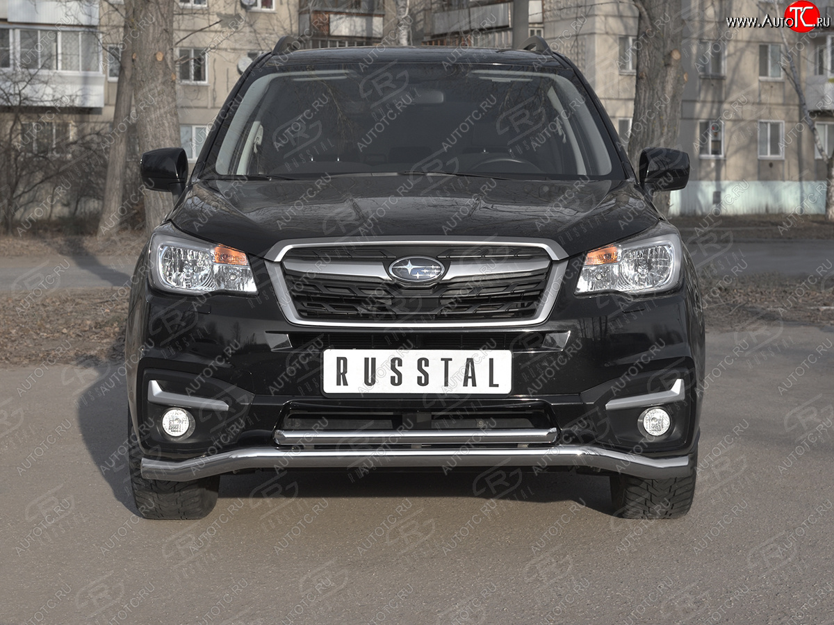 25 399 р. Защита переднего бампера (2 трубы Ø63 и 42 мм, нержавейка) SLITKOFF Subaru Forester SJ рестайлинг (2016-2019)  с доставкой в г. Пермь