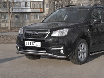 25 399 р. Защита переднего бампера (2 трубы Ø63 и 42 мм, нержавейка) SLITKOFF Subaru Forester SJ рестайлинг (2016-2019)  с доставкой в г. Пермь. Увеличить фотографию 2