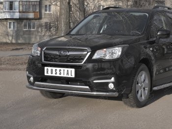 18 549 р. Защита переднего бампера (2 трубы Ø63 и 75х42 мм, нержавейка) Russtal Subaru Forester SJ рестайлинг (2016-2019)  с доставкой в г. Пермь. Увеличить фотографию 2