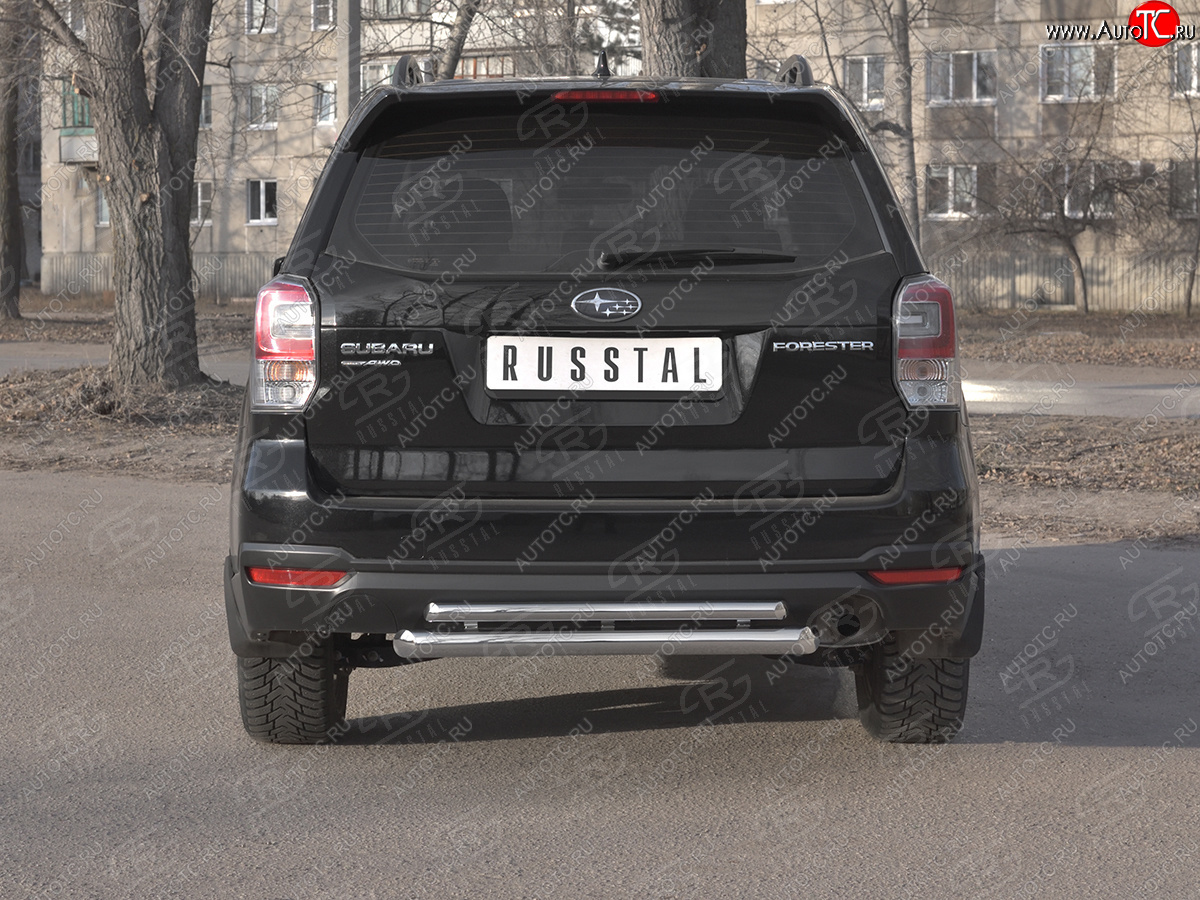 18 999 р. Защита заднего бампера (2 трубы Ø63 и 42 мм, нержавейка) SLITKOFF Subaru Forester SJ рестайлинг (2016-2019)  с доставкой в г. Пермь