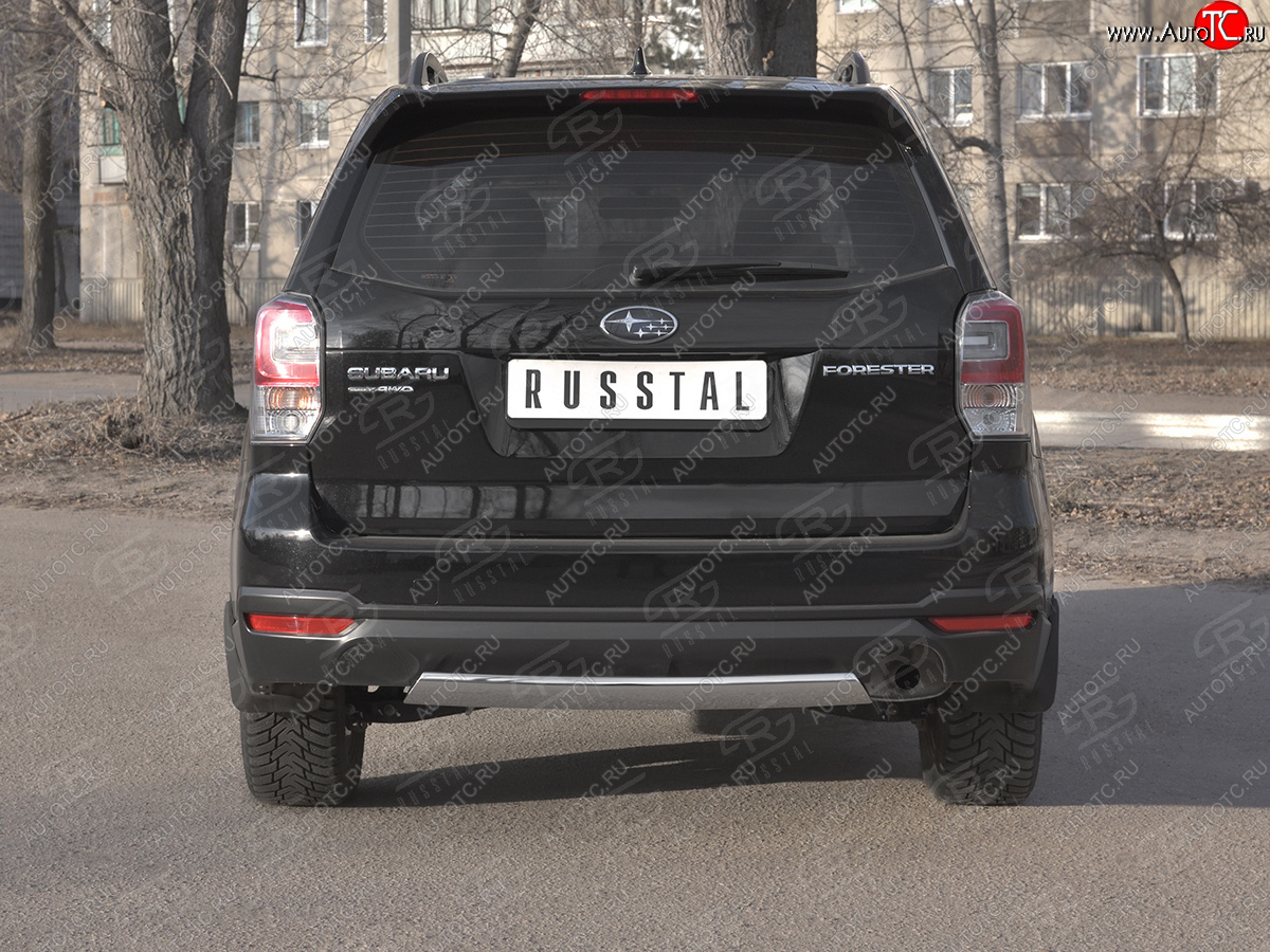 11 599 р. Защита заднего бампера (Ø75х42 мм, нержавейка) Russtal Subaru Forester SJ рестайлинг (2016-2019)  с доставкой в г. Пермь