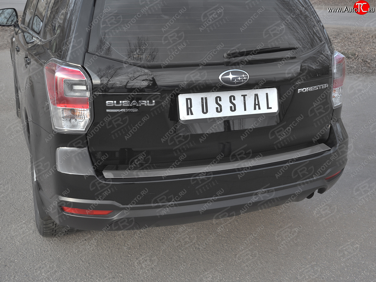 1 999 р. Защитная накладка заднего бампера на Russtal Subaru Forester SJ рестайлинг (2016-2019) (Нержавейка полированная)  с доставкой в г. Пермь