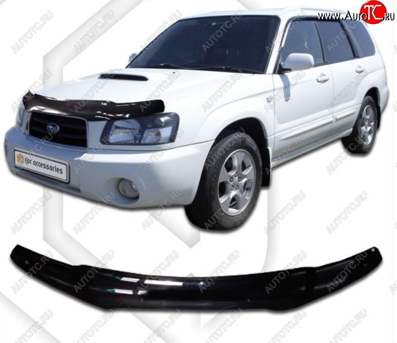 2 199 р. Дефлектор капота CA-Plastic Subaru Forester SG дорестайлинг (2002-2005) (Classic черный, Без надписи)  с доставкой в г. Пермь