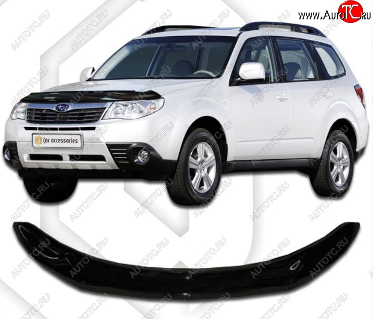 2 199 р. Дефлектор капота CA-Plastic Subaru Forester SH (2008-2013) (Classic черный, Без надписи)  с доставкой в г. Пермь