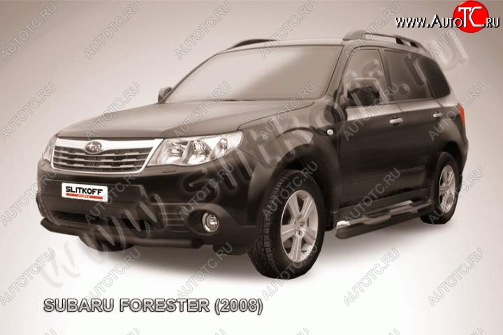7 599 р. Защита переднего бампер Slitkoff  Subaru Forester  SH (2008-2013) (Цвет: серебристый)  с доставкой в г. Пермь