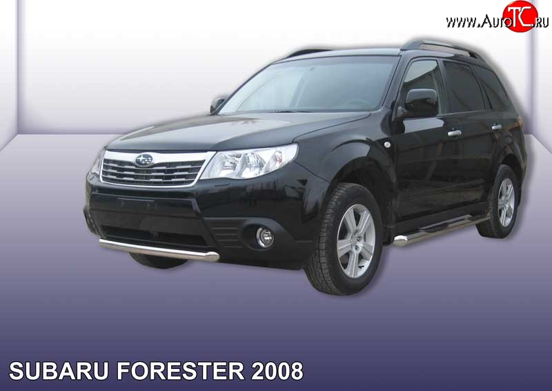 6 549 р. Защита переднего бампера из короткой трубы диаметром 57 мм Slitkoff  Subaru Forester  SH (2008-2013) (Цвет: нержавеющая полированная сталь)  с доставкой в г. Пермь