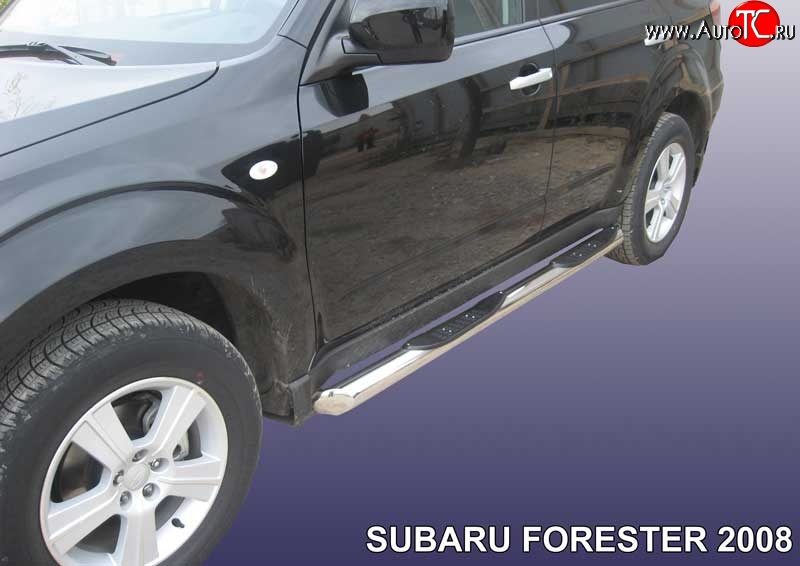 17 699 р. Защита порогов из трубы d76 мм с пластиковыми вставками для ног Slitkoff Subaru Forester SH (2008-2013) (Цвет: нержавеющая полированная сталь)  с доставкой в г. Пермь