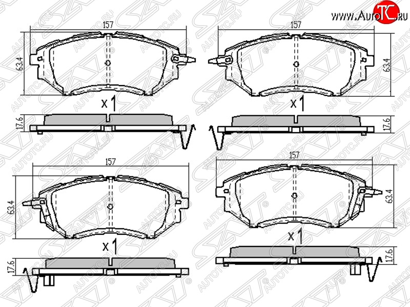 1 199 р. Колодки тормозные SAT (передние) Subaru Legacy BL/B13 дорестайлинг седан (2003-2006)  с доставкой в г. Пермь