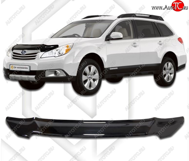 1 999 р. Дефлектор капота CA-Plastic Subaru Outback BR/B14 дорестайлинг универсал (2009-2013) (Classic черный, Без надписи)  с доставкой в г. Пермь