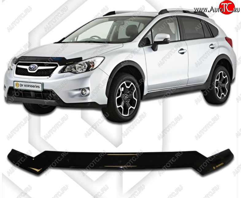 1 899 р. Дефлектор капота CA-Plastic Subaru XV GP/G33 дорестайлинг (2012-2016) (Classic черный, Без надписи)  с доставкой в г. Пермь