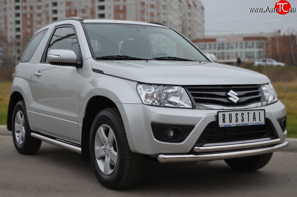 17 999 р. Защита переднего бампера (2 трубыØ63 и 42 мм, нержавейка) SLITKOFF  Suzuki Grand Vitara  JT (2012-2016) 3 двери 2-ой рестайлинг  с доставкой в г. Пермь