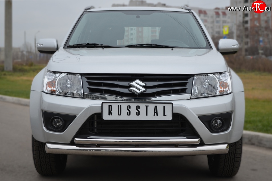 18 999 р. Защита переднего бампера (2 трубыØ76 и 42 мм, нержавейка) SLITKOFF Suzuki Grand Vitara JT 3 двери 2-ой рестайлинг (2012-2016)  с доставкой в г. Пермь