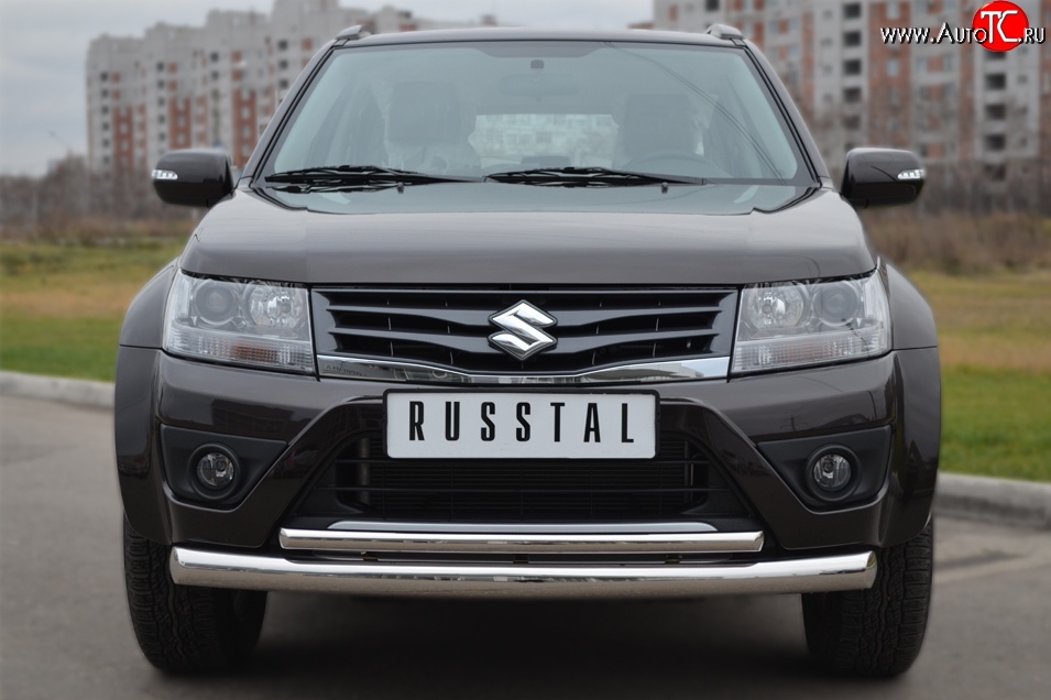 18 399 р. Защита переднего бампера (2 трубыØ76 и 42 мм, нержавейка) SLITKOFF Suzuki Grand Vitara JT 5 дверей 2-ой рестайлинг (2012-2016)  с доставкой в г. Пермь