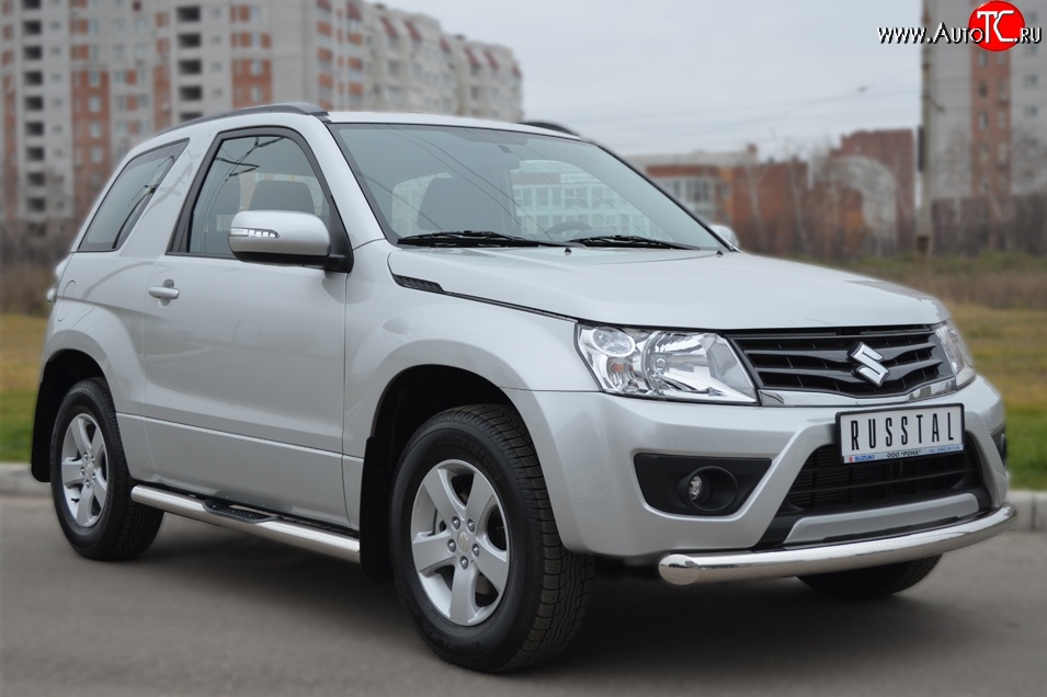 15 749 р. Одинарная защита переднего бампера диаметром 76 мм (3 дв.) SLITKOFF Suzuki Grand Vitara JT 3 двери 2-ой рестайлинг (2012-2016)  с доставкой в г. Пермь