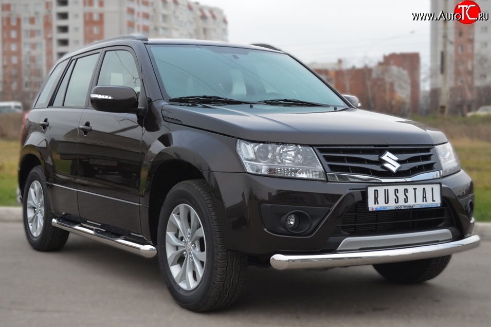 15 999 р. Одинарная защита переднего бампера диаметром 76 мм (5 дв.) SLITKOFF Suzuki Grand Vitara JT 5 дверей 2-ой рестайлинг (2012-2016)  с доставкой в г. Пермь
