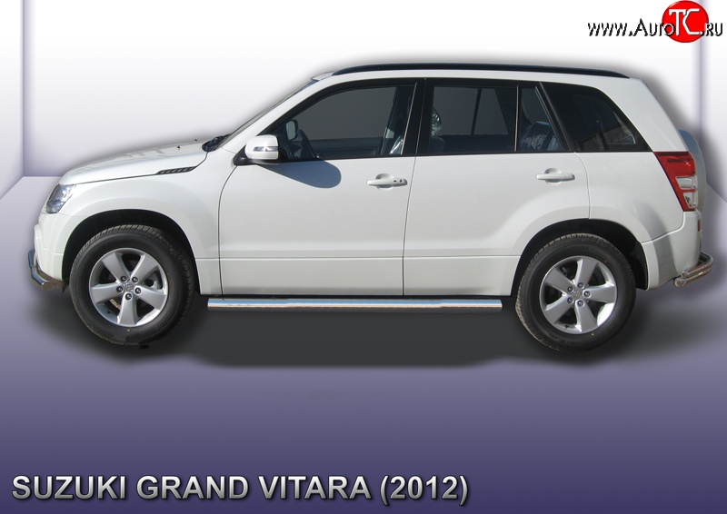 14 999 р. Защита порогов из круглой трубы диаметром 76 мм Slitkoff Suzuki Grand Vitara JT 5 дверей 2-ой рестайлинг (2012-2016) (Цвет: нержавеющая полированная сталь)  с доставкой в г. Пермь