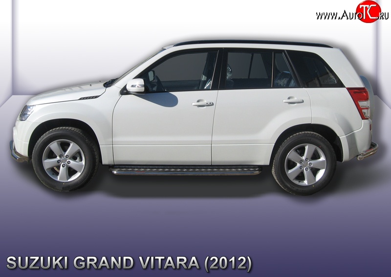 15 349 р. Широкая защита порогов из трубы диаметром 42 мм Slitkoff Suzuki Grand Vitara JT 5 дверей 2-ой рестайлинг (2012-2016) (Цвет: нержавеющая полированная сталь)  с доставкой в г. Пермь