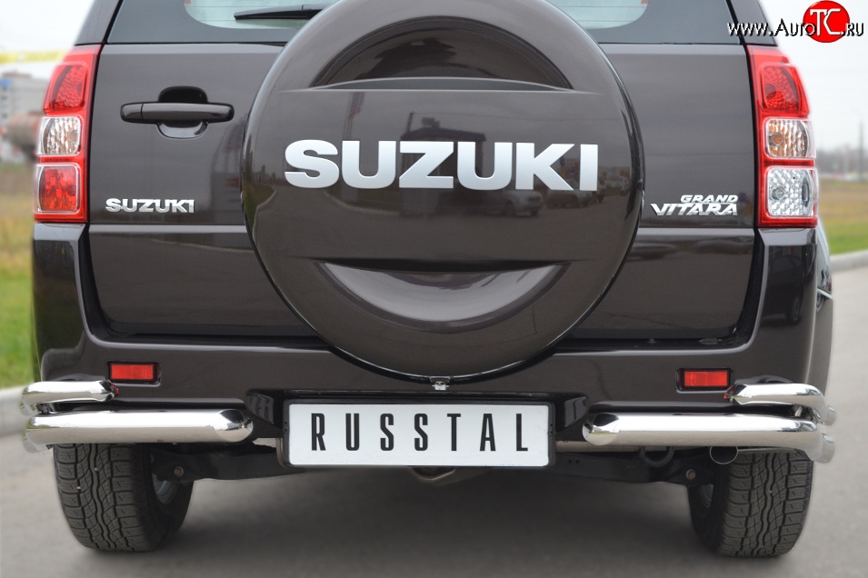 15 899 р. Защита заднего бампера (Ø63 и 42 мм, нержавейка) SLITKOFF Suzuki Grand Vitara JT 5 дверей 2-ой рестайлинг (2012-2016)  с доставкой в г. Пермь