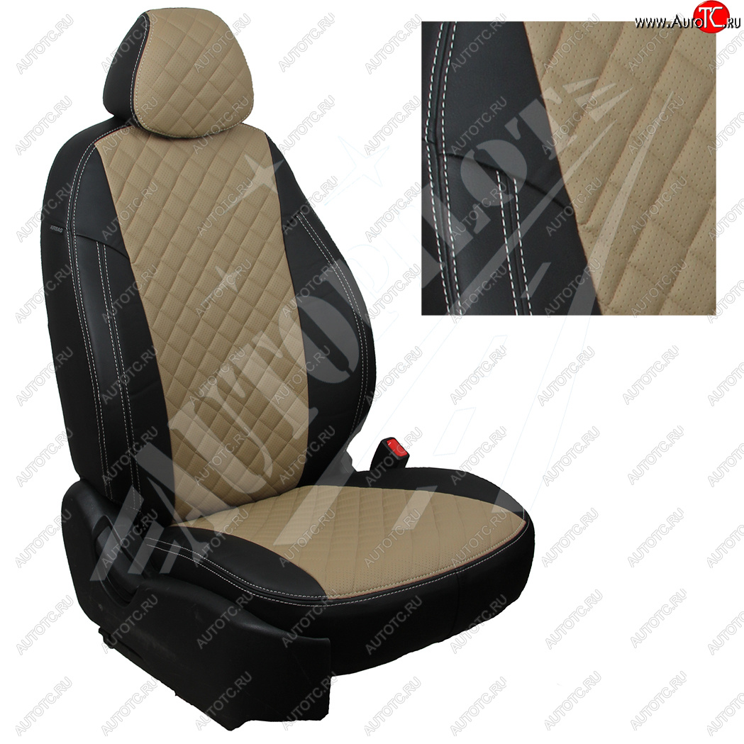 14 449 р. Чехлы сидений AUTOPILOT Экокожа Ромб (задние сиденье и спинка 40/60)  Suzuki Grand Vitara ( JT 5 дверей,  JT) (2005-2016) дорестайлинг, 1-ый рестайлинг, 2-ой рестайлинг, 3 двери 2-ой рестайлинг (Черный + Темно бежевый)  с доставкой в г. Пермь