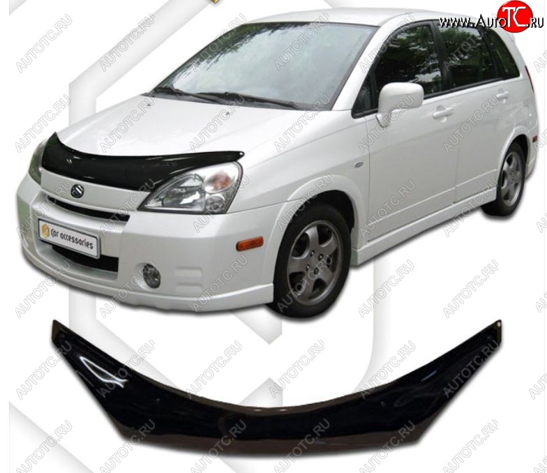 2 159 р. Дефлектор капота CA-Plastic Suzuki Aerio RA21S, RC51S седан дорестайлинг (2001-2003) (Classic черный, Без надписи)  с доставкой в г. Пермь