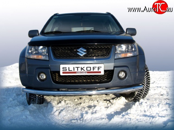 9 999 р. Одинарная защита переднего бампера из трубы диаметром 57 мм Slitkoff Suzuki Grand Vitara JT 5 дверей дорестайлинг (2005-2008) (Цвет: нержавеющая полированная сталь)  с доставкой в г. Пермь