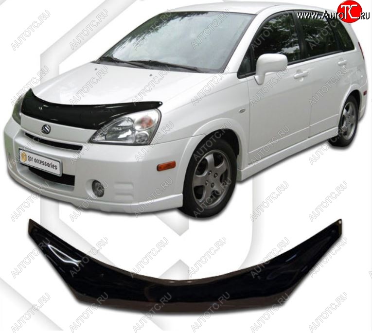2 159 р. Дефлектор капота CA-Plastic Suzuki Liana хэтчбэк (2001-2007) (Classic черный, Без надписи)  с доставкой в г. Пермь