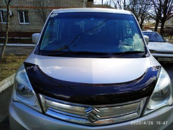 2 199 р. Дефлектор капота CA-Plastic  Suzuki Solio (2010-2015) дорестайлинг, рестайлинг (Classic черный, Без надписи)  с доставкой в г. Пермь. Увеличить фотографию 2