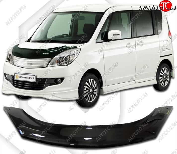 2 199 р. Дефлектор капота CA-Plastic  Suzuki Solio (2010-2015) дорестайлинг, рестайлинг (Classic черный, Без надписи)  с доставкой в г. Пермь