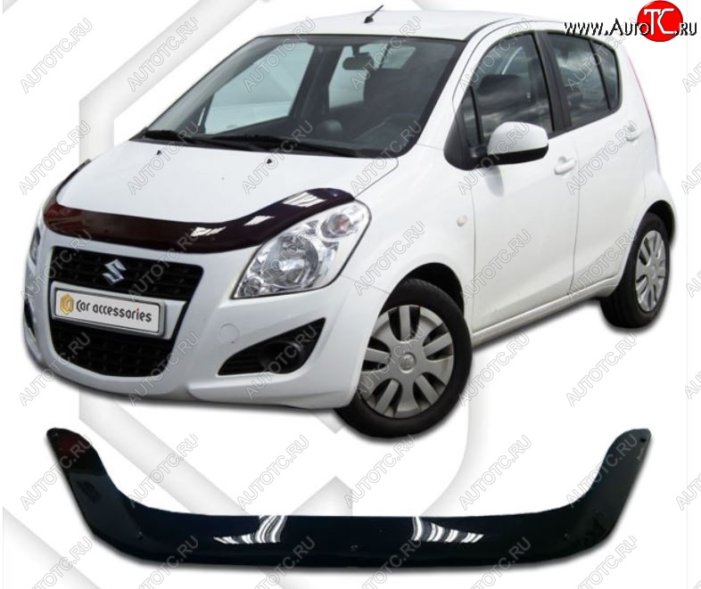 2 159 р. Дефлектор капота CA-Plastiс  Suzuki Splash (2008-2015) (Classic черный, Без надписи)  с доставкой в г. Пермь