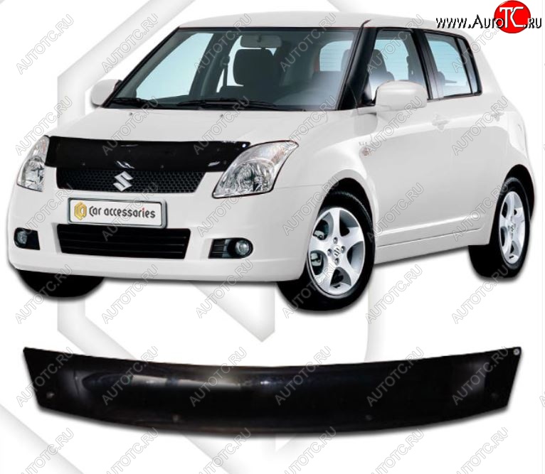 1 899 р. Дефлектор капота CA-Plastic Suzuki Swift ZC дорестайлинг, хэтчбэк 5 дв. (2003-2008) (Classic черный, Без надписи)  с доставкой в г. Пермь