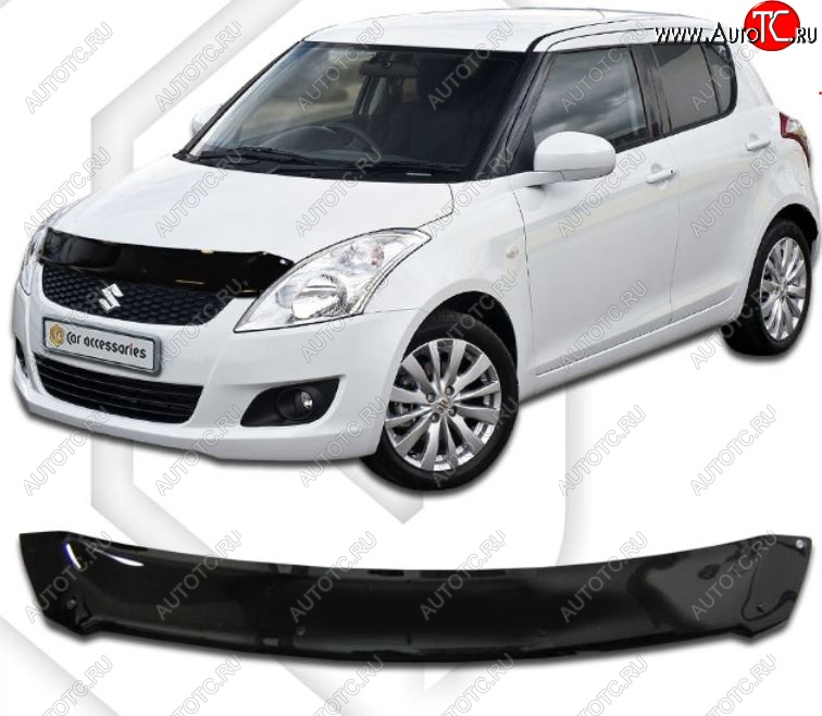 1 899 р. Дефлектор капота CA-Plastic Suzuki Swift ZC72S дорестайлинг, хэтчбэк 5 дв. (2010-2013) (Classic черный, Без надписи)  с доставкой в г. Пермь