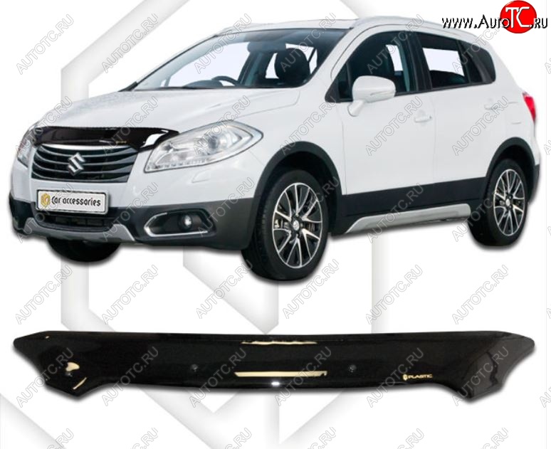 1 899 р. Дефлектор капота CA-Plastic Suzuki SX4 JYB, JYA хэтчбэк дорестайлинг (2013-2016) (Classic черный, Без надписи)  с доставкой в г. Пермь