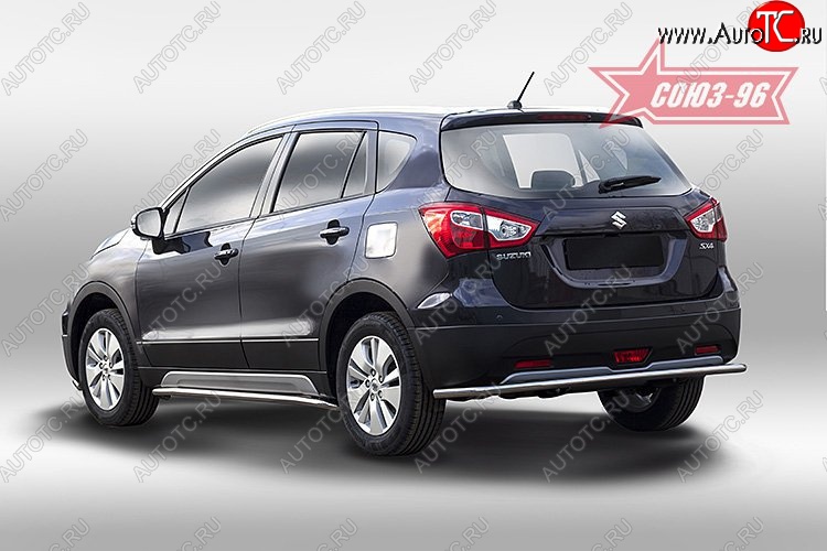 8 189 р. Защита заднего бампера Souz-96 (d42) Suzuki SX4 JYB, JYA хэтчбэк дорестайлинг (2013-2016)  с доставкой в г. Пермь